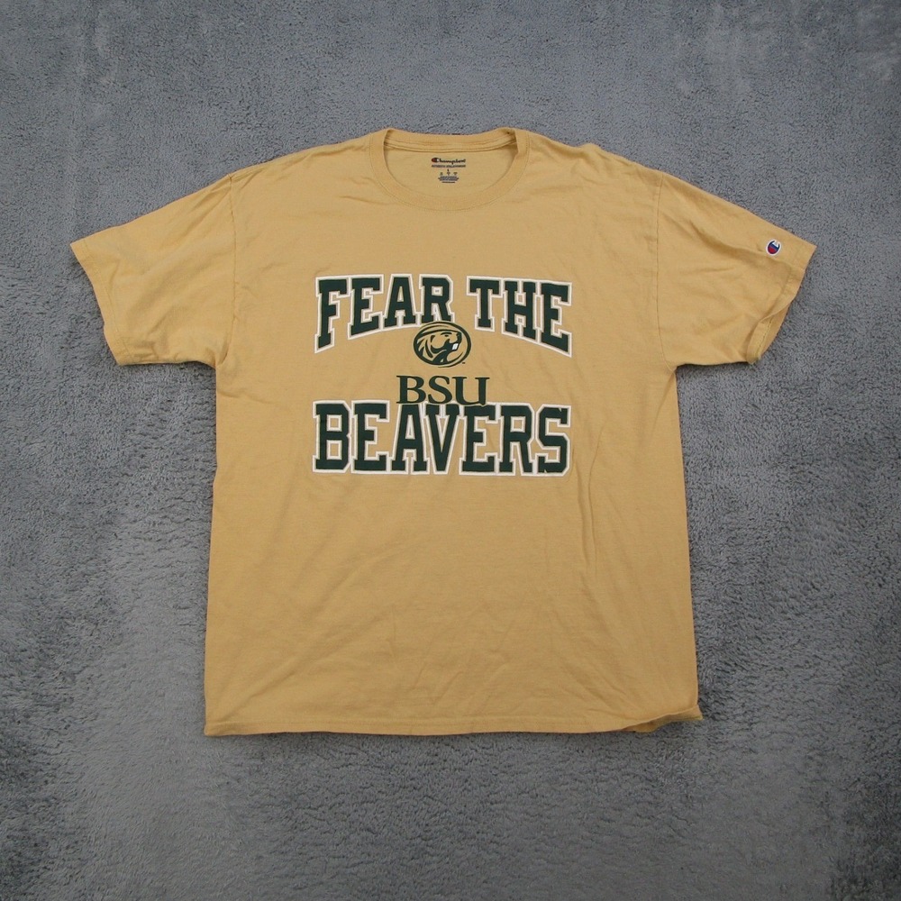 Champion Mens BSU Beavers Fear The Beavers Graphic T-Shirt Yellow Large
